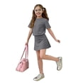 thumbnail image 4 of Summer Outfits for Children Girls Size 10-12 Girls 2 Piece Outfits Cute Clothing Sets Vacation Short Sleeve T Shirt and Skirt Set Athletic Tracksuit Gray 5-6 Years, 4 of 4