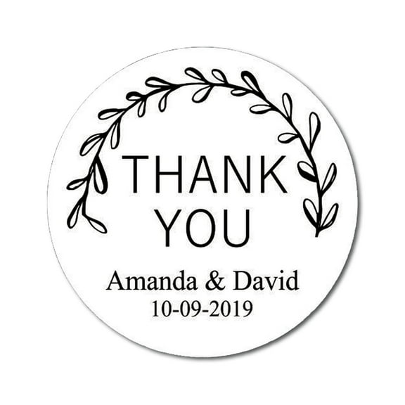 Darling Souvenir Round 45 Pcs Spring Vines Thank You Stickers Personalized Bride Groom Names And Date Envelope Seals-White