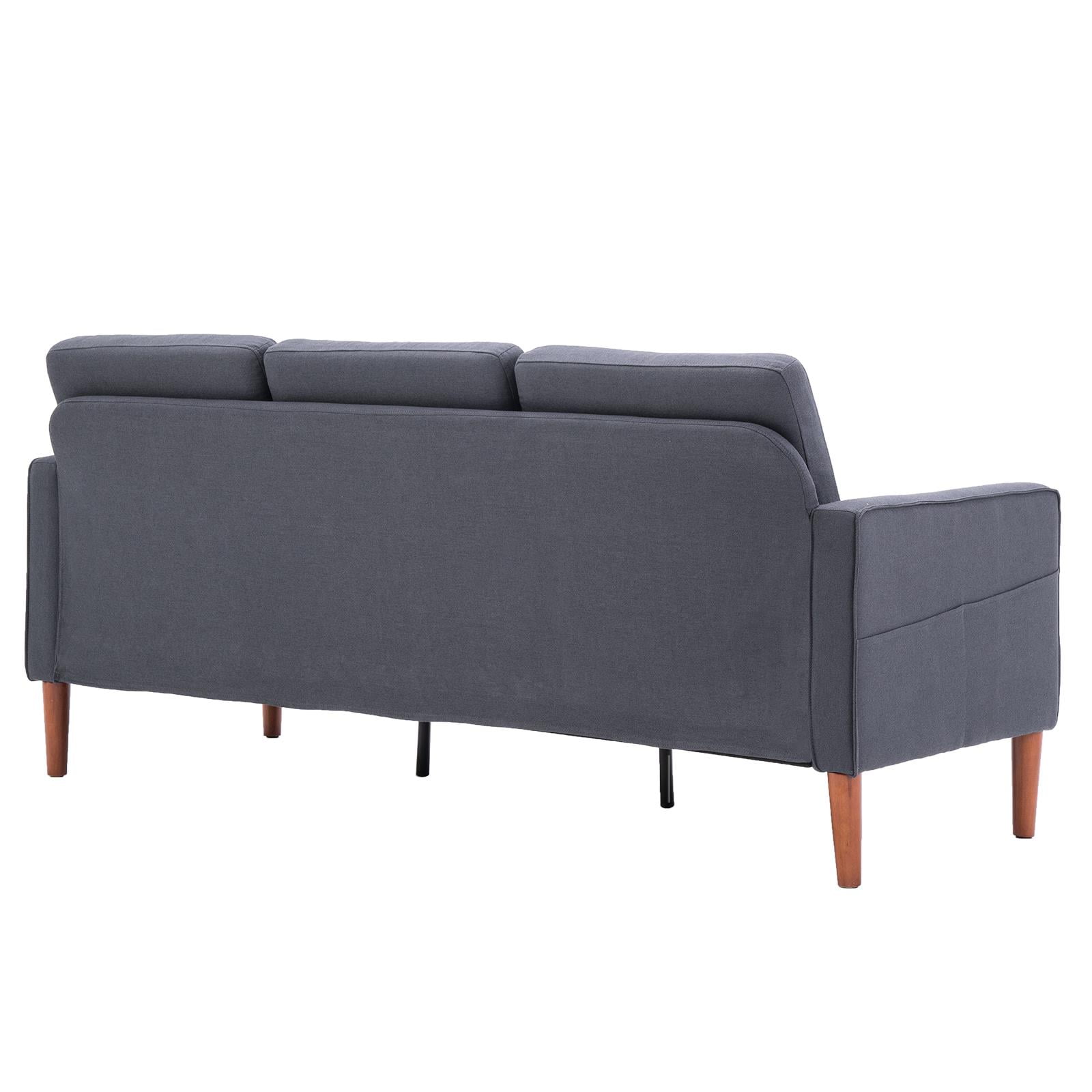 Ktaxon 3 Seat Couch Mid Century Fabric Sofa with Wood Legs, Comfortable Sofa Couch for Small Apartment Living Room Bedroom Dark Grey