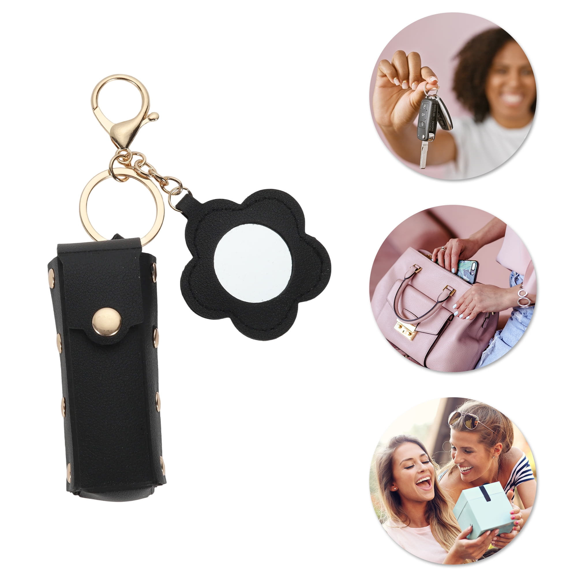 Unique Bargains Durable Flower Mirror Handbag Charms Keychains 1 Piece Black