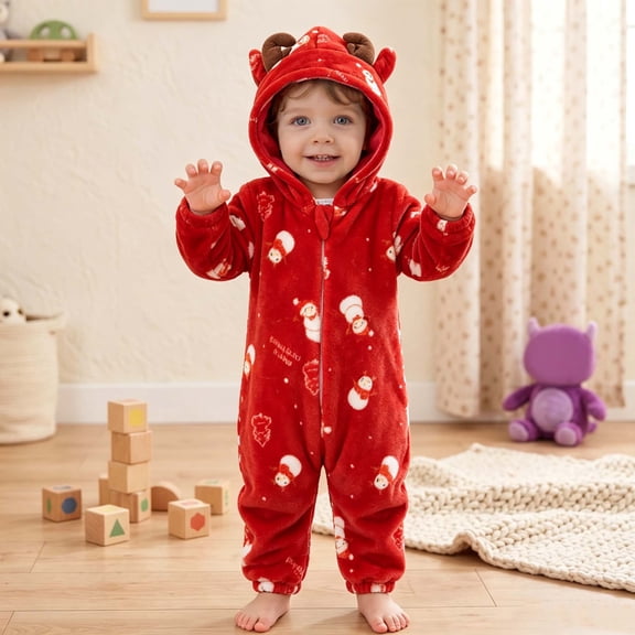 Baby Boys Girls Romper Infant Hooded Jumpsuit Long Sleeve Onesie Outwear Outfits Red 25-30 Months