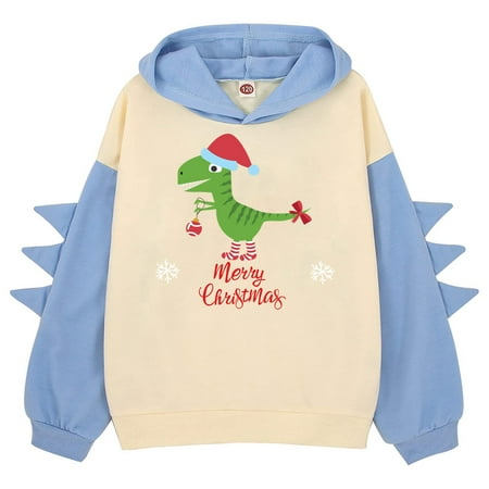 

Fshinging Toddler Sweatshirt Little Girls Christmas Dinosaur Letter Hoodie Pullover Cute Raglan Sleeve Splice Hooded Winter Kids Casual Xmas Outfits Tops