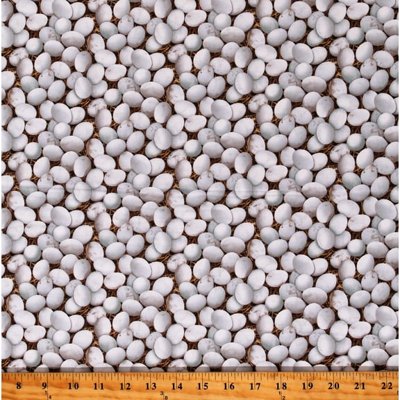 Cotton Chickens Eggs Produce Farms Farming Animals Food Hay Ecru Cotton Fabric Print by the Yard (652-ECRU)