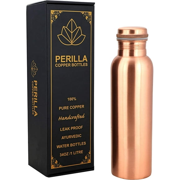 UTAH-Pure Copper Water Bottle 34 Oz Leak Proof 100% Pure - Ayurvedic Copper Vessel - Drink More Water And Enjoy The Health Benefits Immediately - For Gym, Yoga Bottle (Plain)