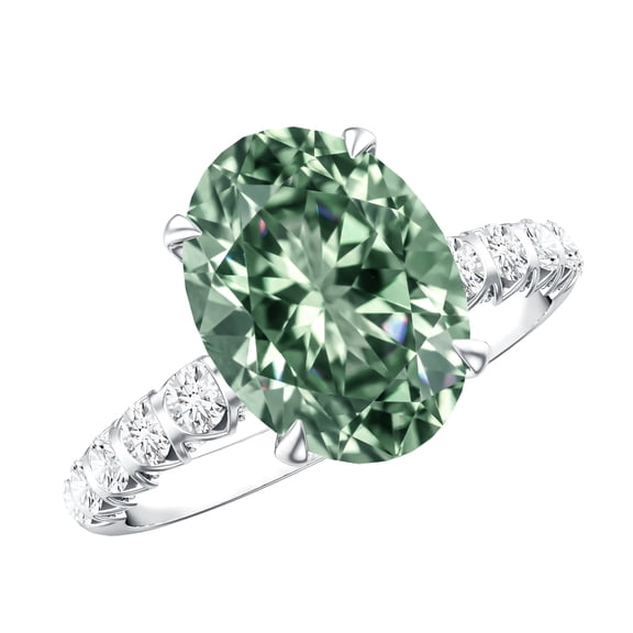 Rosec Jewels 3 Carat Lab Grown Green Diamond Oval Engagement Ring - IGI Certified - Big Diamond Ring for Women (VS1 Quality), 925 Sterling Silver, US 4.00