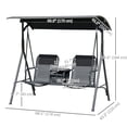 thumbnail image 3 of Outsunny Balançoire de Porche Couverte pour 2 Personnes, Balançoire de Patio avec Table Pivotante de Rangement, Porte-Gobelet et Auvent Supérieur Ajustable, Noir, 3 of 10