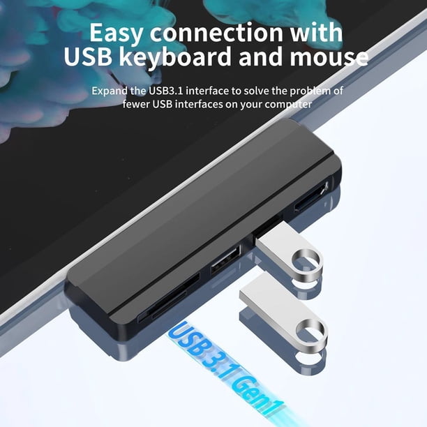 Concentrador Usb Para Surface Pro 6 5 4 Hub con ranura USB 3.0 TF 4K compatible con HDMI (negro)