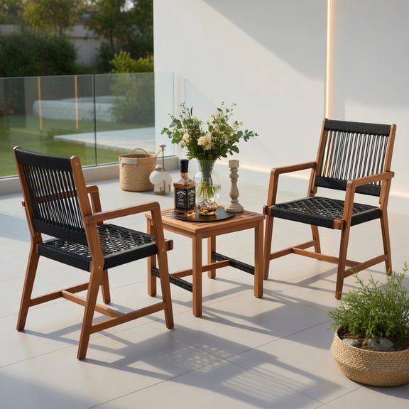 Topcobe 3 Pieces Acacia Wood Patio Furniture Set, Patio Table and Chairs Set, Outdoor Patio Set