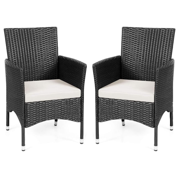 Casart Set of 2 Rattan Cushioned Chairs, Outdoor Wicker Dining Armchairs, Perfect for Porch, Patio and Balcony