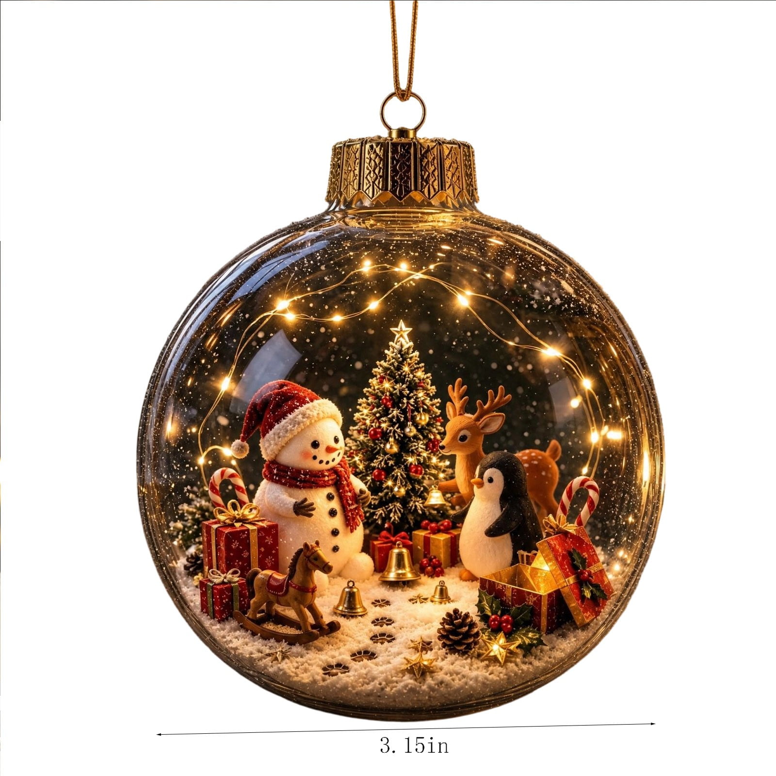 Light‑Up Christmas Story Hanging Ball Ornament Acrylic Clear Globe with Inner Mini Holiday Scene and Warm LED Light for Christmas Tree Window Porch Tabletop Indoor Xmas Holiday Home Decoration