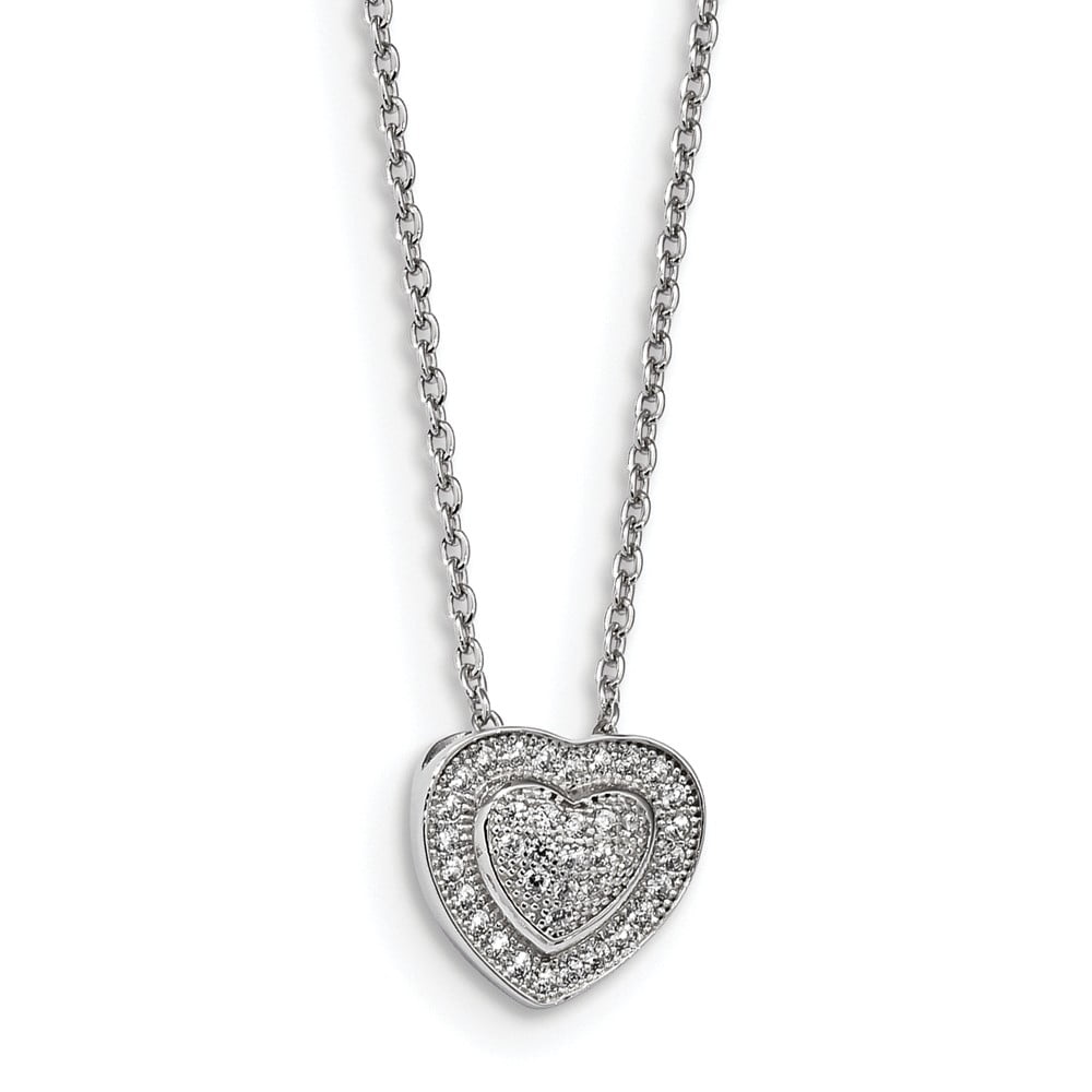 Solid 925 Sterling Silver & CZ Cubic Zirconia Heart Necklace Chain 1mm 