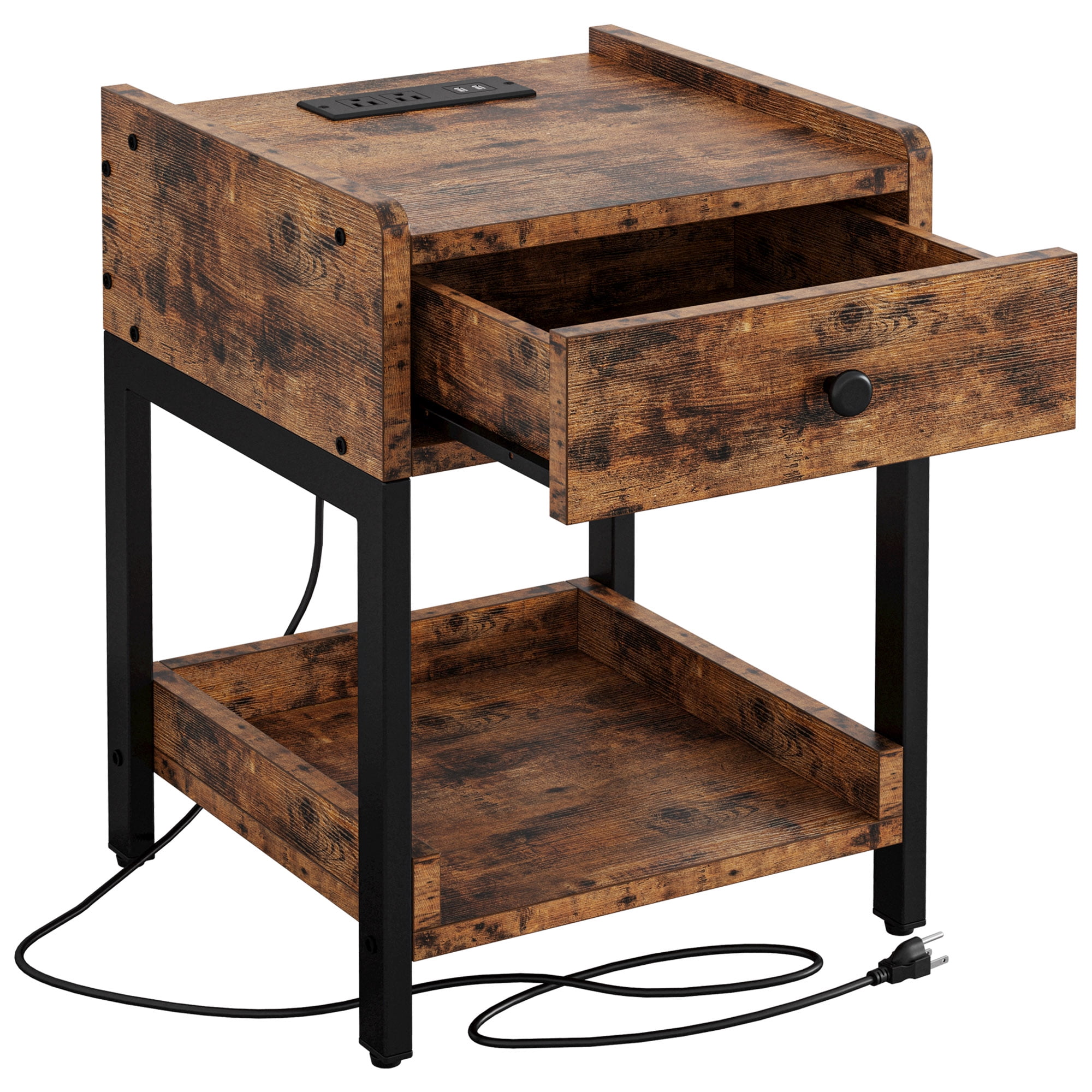 LIKIMIO Nightstand with Charging Station, End Side Table with Storage