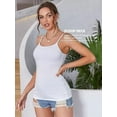 thumbnail image 3 of Charmo Women's Cotton Basic Casual Long Camisole Adjustable Spaghetti Strap Built in Bra Tank Top 2 Pack, 3 of 6