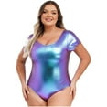 thumbnail image 7 of Aiihoo Plus Size Shiny Metallic Bodysuit for Women Short Sleeve Scoop Neck Glossy Leotards Colorful XXL, 7 of 7