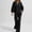 Black, variant on Womens Casual Two-Piece Outfit V-Neck Long Sleeve Top High Waist Straight Leg Pants with Pockets Cotton Linen Set Light Blue XL(XL)