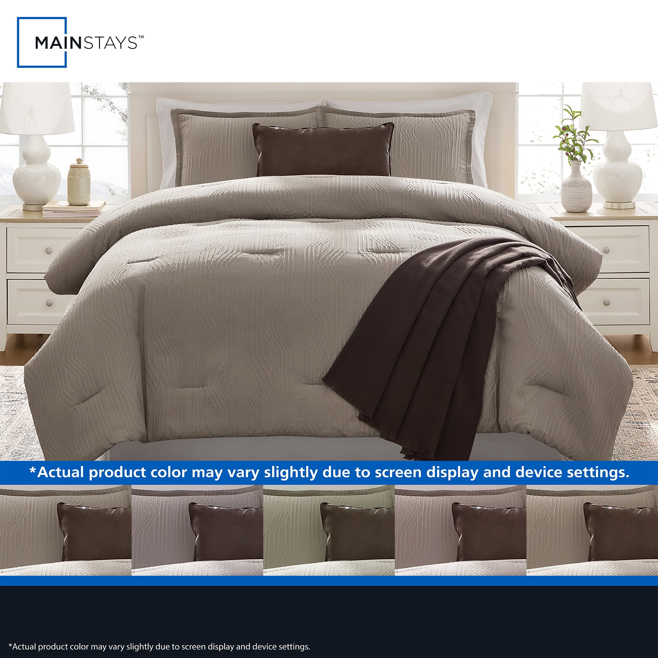 Mainstays Geo 5-Piece Tan Jacquard Comforter Set, Full/Queen