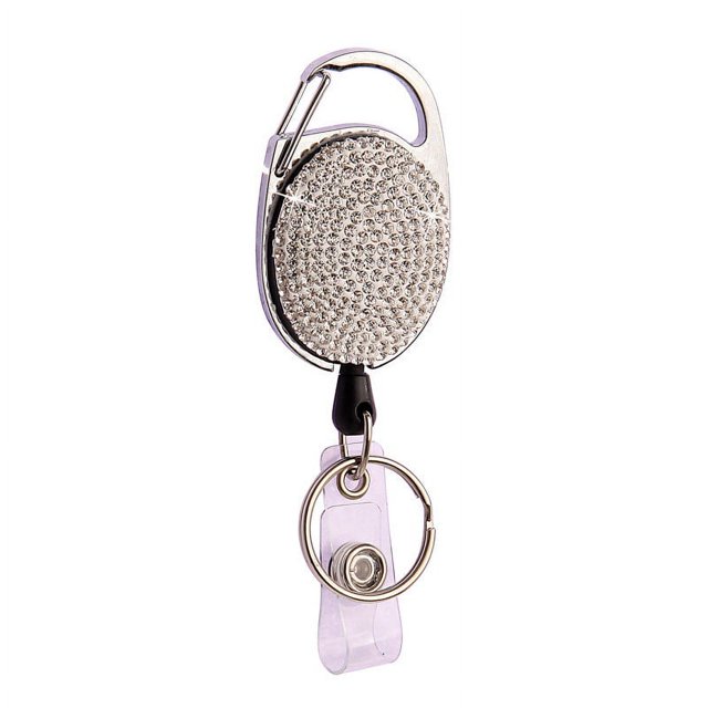 Crystal Retractable Keychain Shinny Rhinestones Badge Reel ID Lanyard Name Tag Card Holder Badge Holder Car Key Chain Belt Clips White