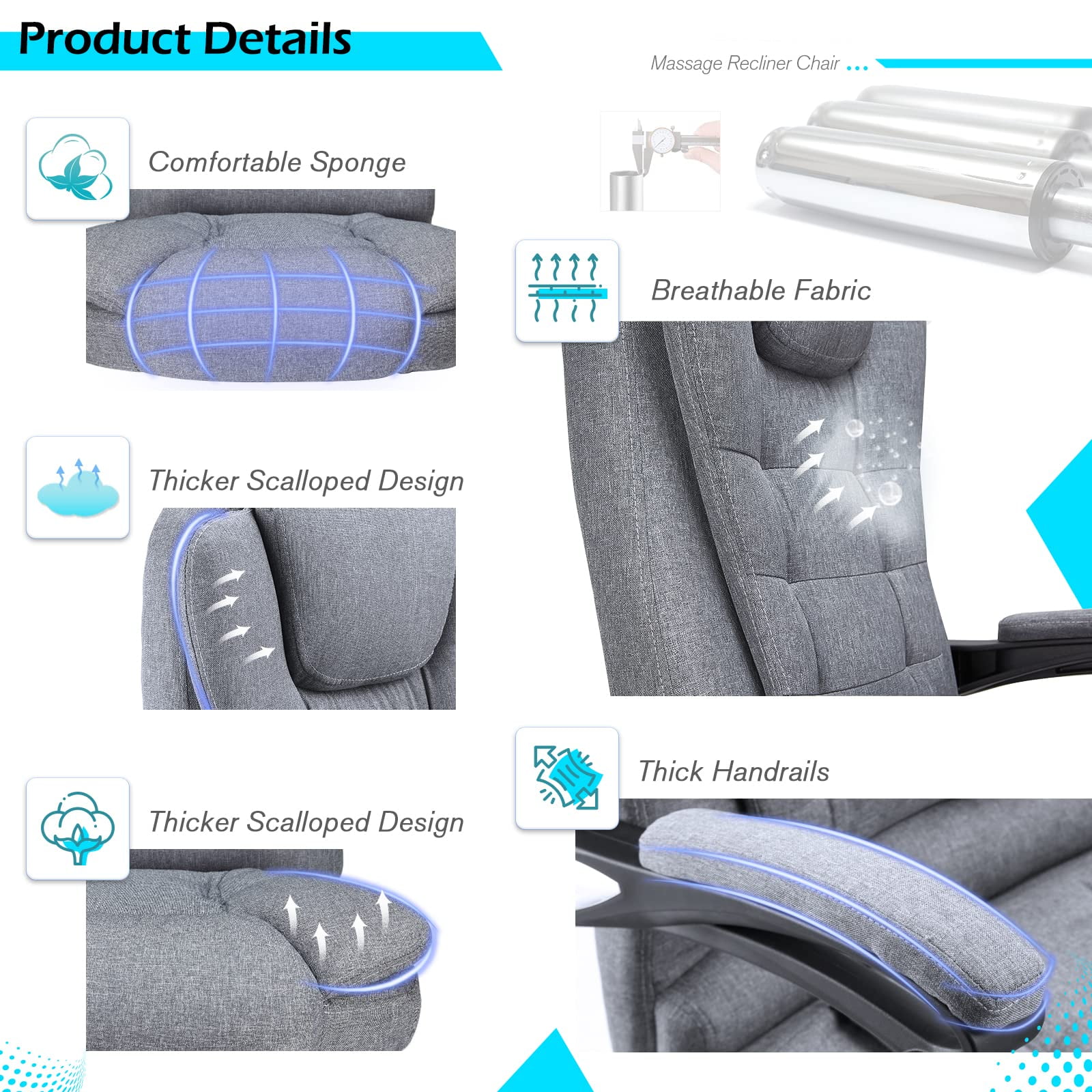 AECOJOY Office Chair with 7 Points Massage&Heat Function,Comfy Executive Office Chair High Back Office Chair Reclining Swivel Home Office Chair Leather Computer Chair, Grey