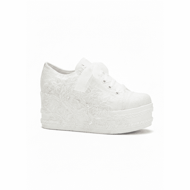 Claudine - Tenis de boda de tacón alto con encaje color marfil crema 26 CM