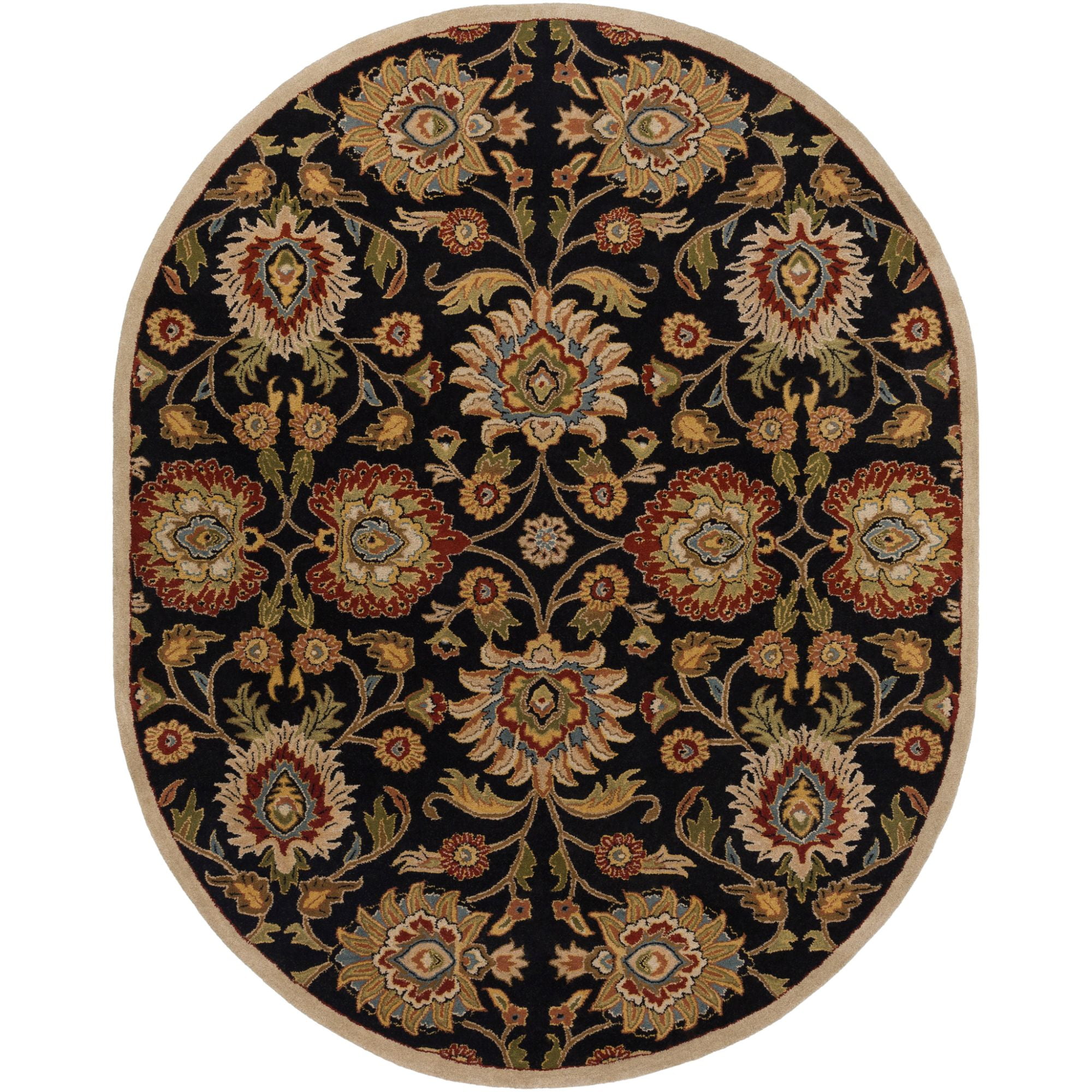 8' x 10' Floral Design Black and Beige Oval Area Throw Rug Walmart