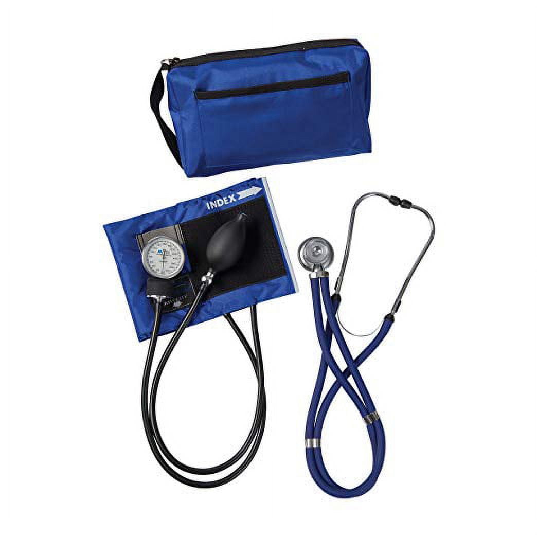 MABIS MatchMates Aneroid Sphygmomanometer and 31" Sprague Rappaport Stethoscope Combination Manual Blood Pressure Kit with Calibrated Nylon Cuff and Oversized Carrying Case, Adult Royal Blue