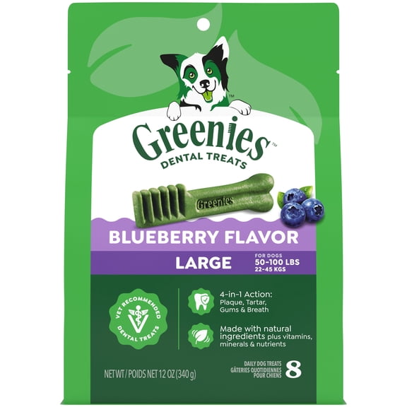 Greenies Blueberry Flavor Adult Natural Dental Dog Treats Large Size, 12 oz Pack (8 Count)