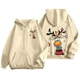 thumbnail image 2 of Fiaer Christmas Womens Hoodies Oversized Cute Graphic Full Zip up Hooded Jacket Drawstring Long Sleeve V-Neck Pocket Hooded Sweatshirts Beige L, 2 of 5