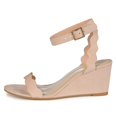 thumbnail image 4 of YDN Women Lovely Round Open Toe Buckle Strap Sandals Wavy Edge Wedge Mid Heels Pumps Bridal Party Summer Shoes Size 6 Nude, 4 of 4