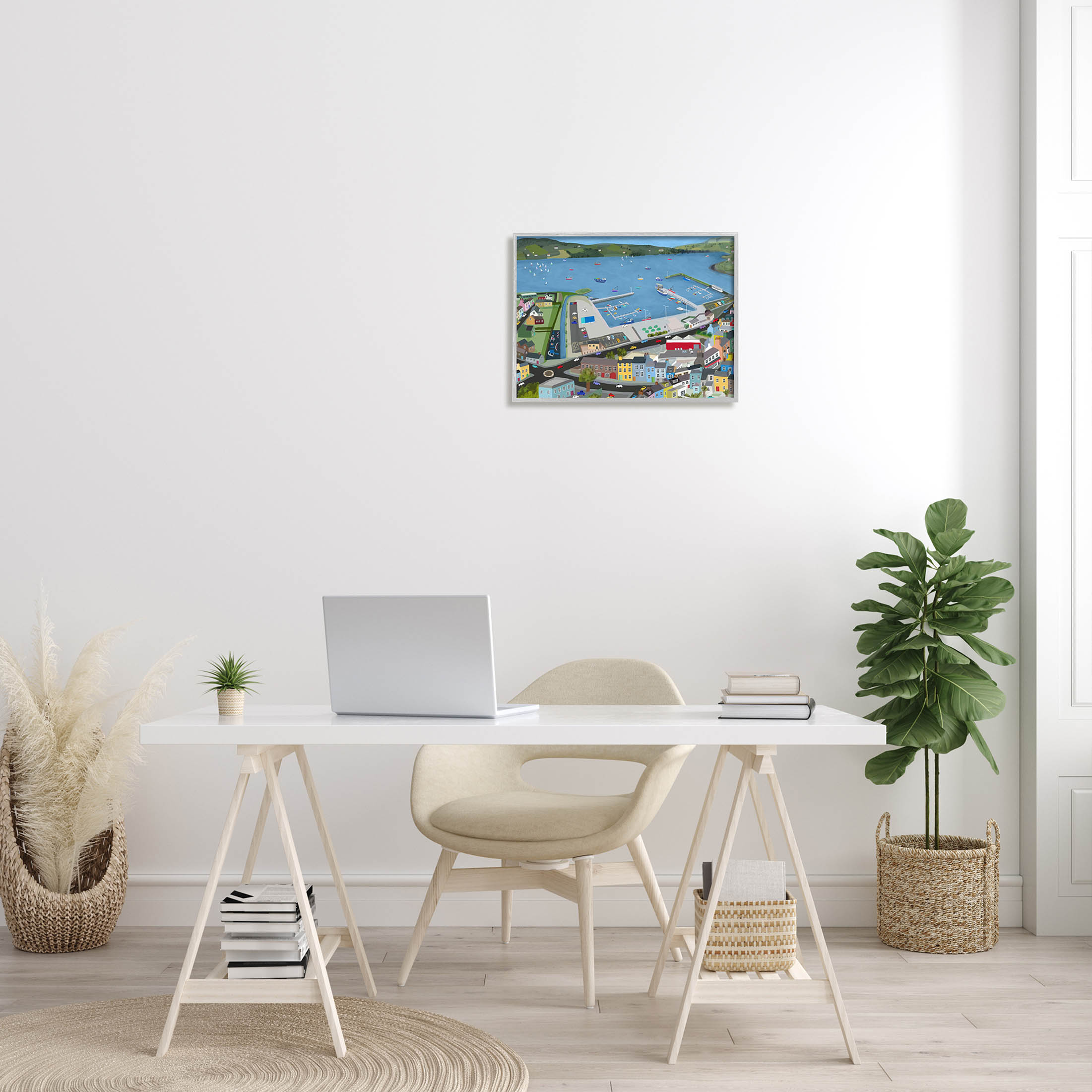 Stupell Industries Ocean Docks Suburb Streets Graphic Art Gray Framed Art Print Wall Art, Design by Carla Daly