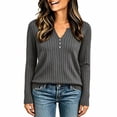 thumbnail image 2 of Kinrui Womens Lightweight Sweaters Long Sleeve Henley Shirts Casual Fall Button V Neck Tunic Tops Gray L, 2 of 5