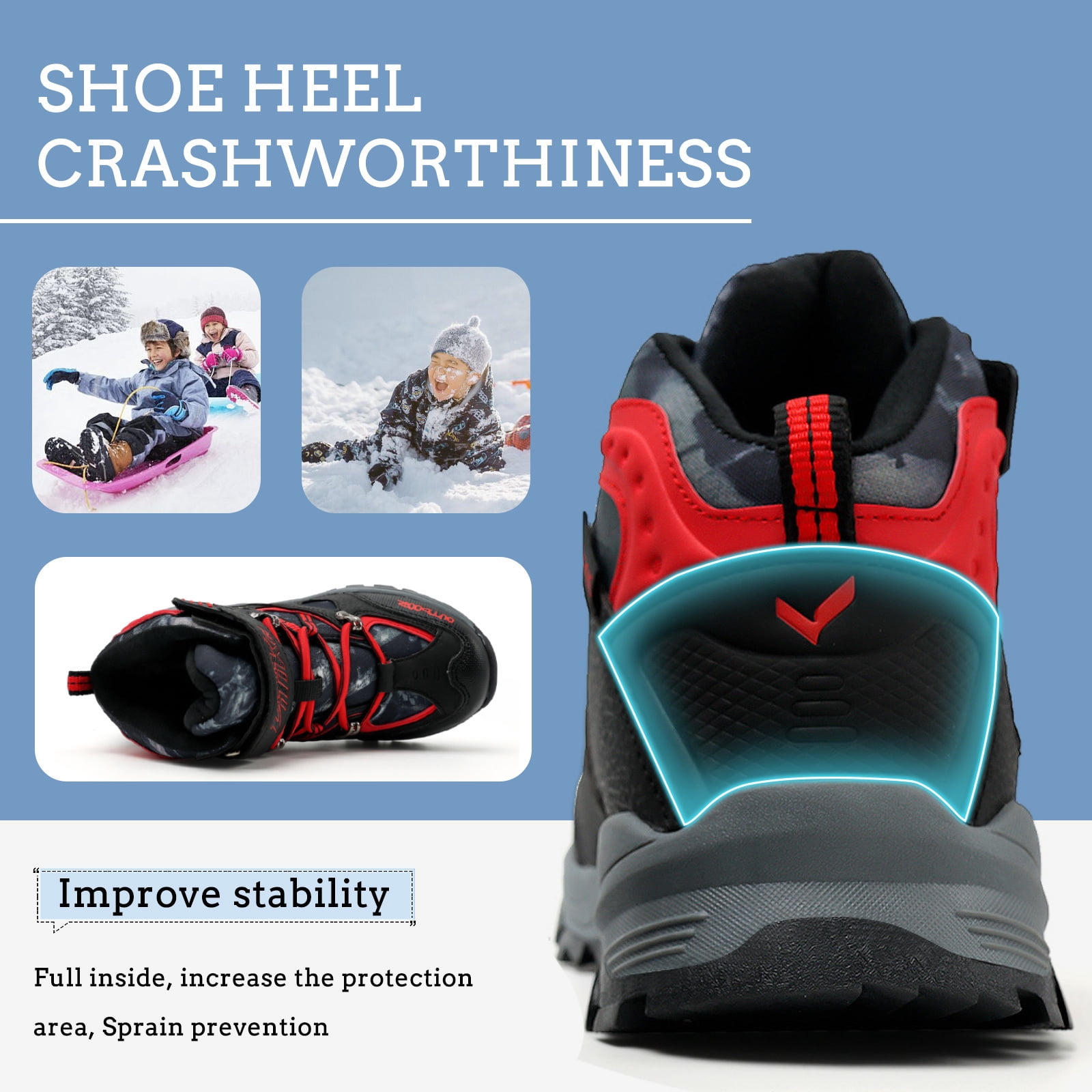 FANGFIUP Boys Snow Boots Winter Waterproof Antiskid Boots Hiking Outdoor Shoes Booties for Unisex Kids (Little Kid/Big Kid)
