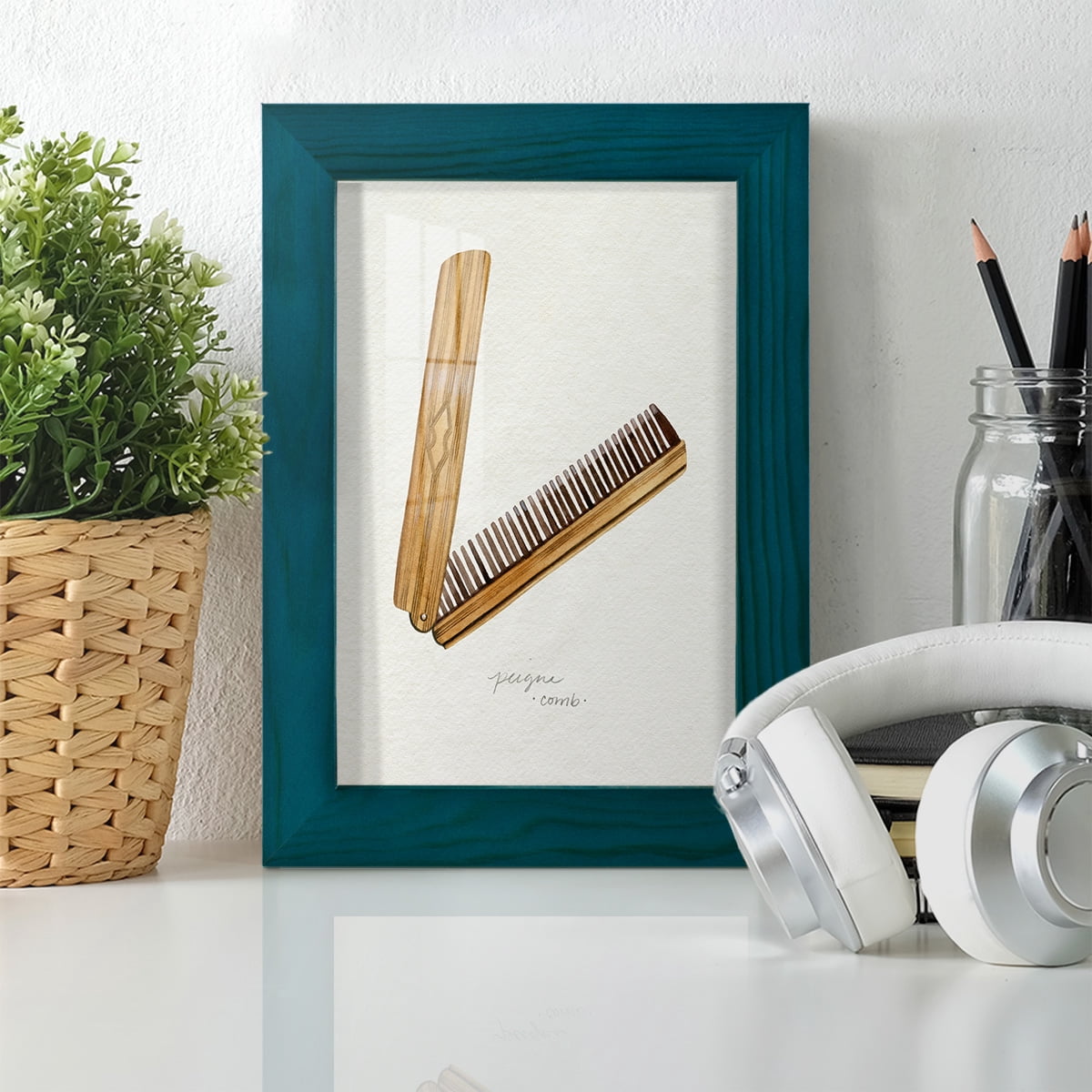 Gilded Toiletries IV - Framed Print w/glass - Ocean Blue