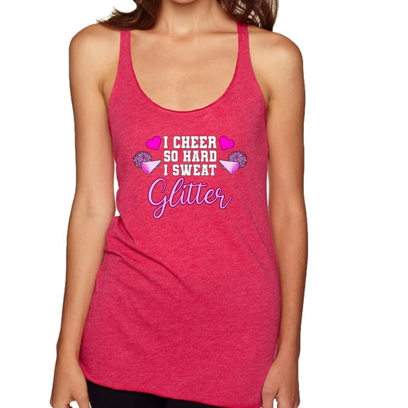 Wild Bobby, Cheer So Hard I Sweat Glitter Cheerleading Gift Team Squad, Pop Culture, Women Tri-Blend Racerback Tank Top, Shocking Pink, X-Large