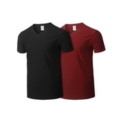 MAZARA Men's 2-Pack High Quality Slub Texture Short Sleeve V-Neck T-Shirts Black/Burgundy Small