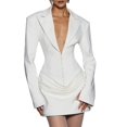 thumbnail image 3 of Women'S Knit Bodycon Dress Long Sleeve V Neck Bodycon Sheath Dress Elegant Party Mini Dress White S, 3 of 8