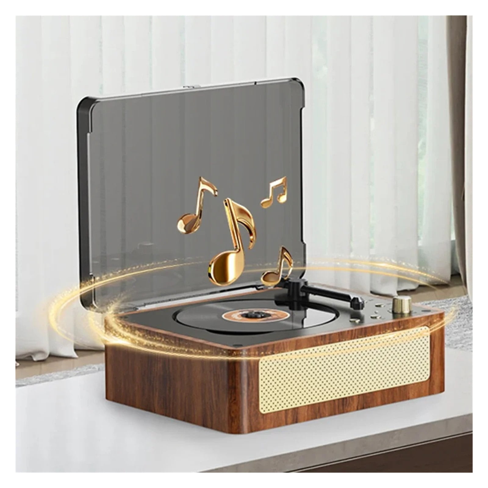 Vintage Leather CD Player Two-Way Bluetooth 5.0 Built-In Speaker Portable Rechargeable ,Multi-Functional