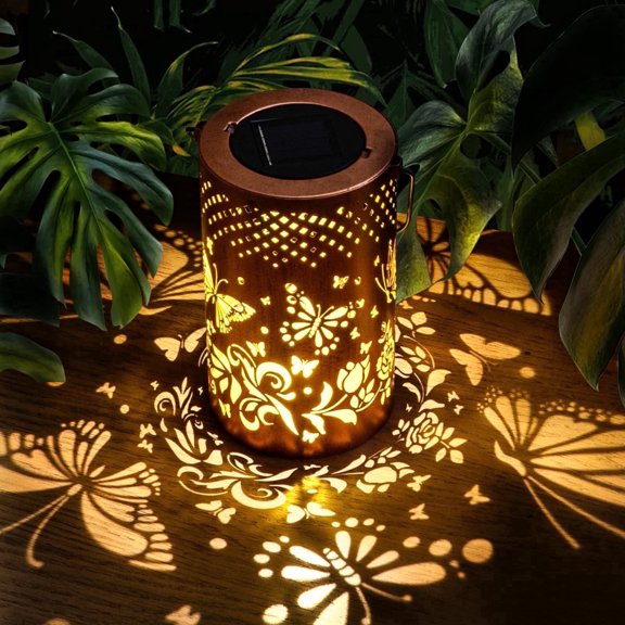 MIKISS Solar Outdoor Hanging Metal Lantern, Butterfly Pattern, Waterproof 1pcs 12oz