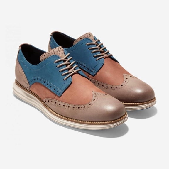 Cole Haan Men's Original Grand Shortwing Oxford, Dark Sequoia/Irish Coffee/Ensign Blue, 7.5 M