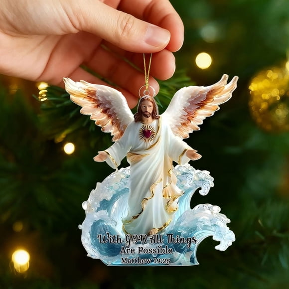 Rvkxad Christmas Angels Tree Pendant, Hand-Painted Resin Ornament with Gold Accents, Inspirational Decoration