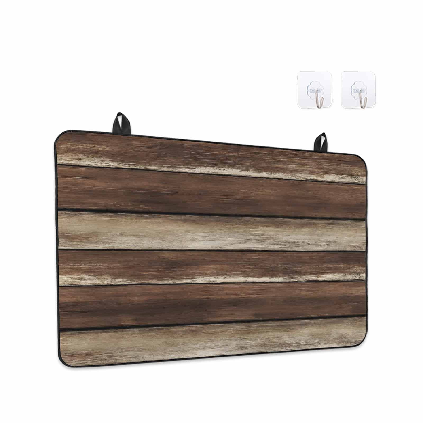 Brown Wooden Stove Top Cover for Electric Stove, Heat-proof & Non Slip Glass Top Stove Cover Protector, Vintage Farmhouse Retro Art Kitchen Flat Cooktop Rubber Mat 24x21 Inches