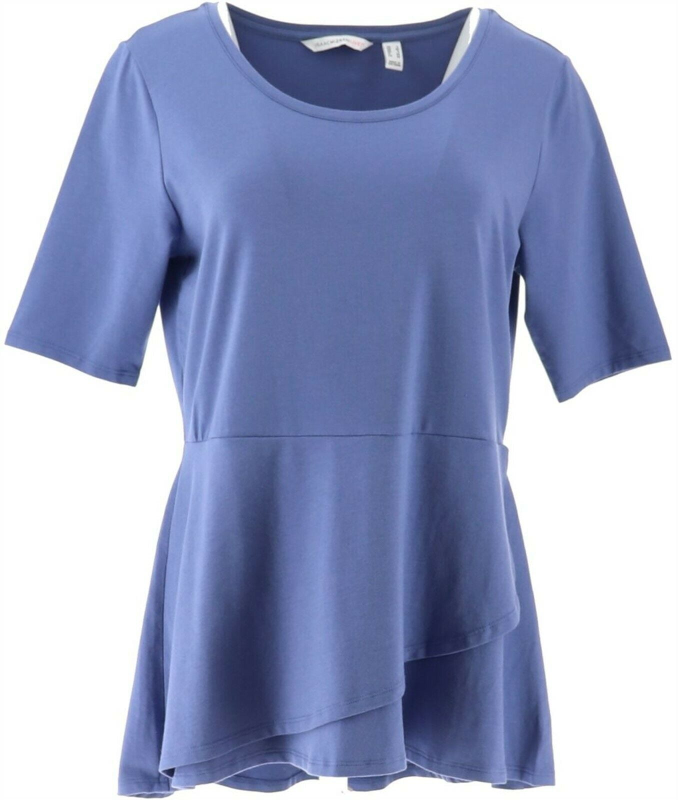 Isaac Mizrahi Elbow Slv Peplum Flounce Knit Top Vivid Teal M NEW A303962