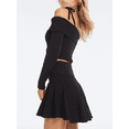 thumbnail image 5 of KelaJuan Women Knit Skirt Set, Long Sleeve Off-shoulder Tie-up Crop Top with High Waist Mini Skirt Clubwear Fall Outfit, 5 of 6
