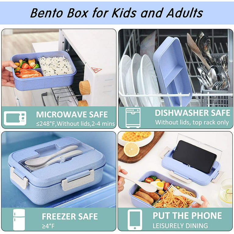 1200ML Bento Box, Wheat Straw Lunch Container With Utensil Set and  Leak-Proof Movable Compartment, BPA-Free Lunch Box, Lightweight and Easy  Open To-go