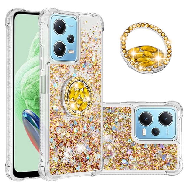 Funda para Xiaomi Redmi Note 12 4G con Brillo Líquido Flotante, Purpurina, Parachoques y Anillo Giratorio Soporte