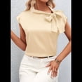 thumbnail image 4 of Blusa de Satén con Cuello Alto, Mangas y Lazo para Mujer, para Oficina Amarillo L, 4 of 7