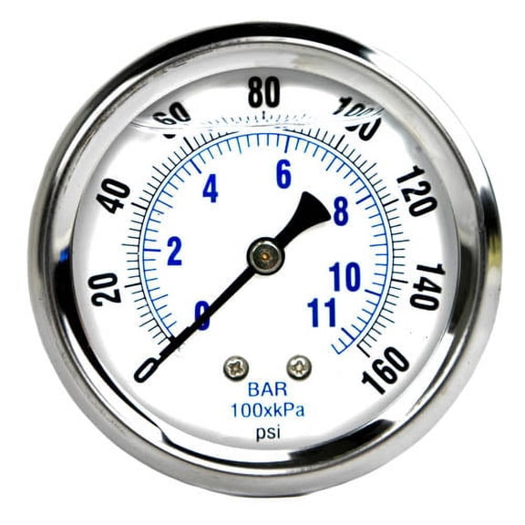 Liquid Filled 0-160 PSI Center Back Mount Air Pressure Gauge With 2.5" Face 202L-254F