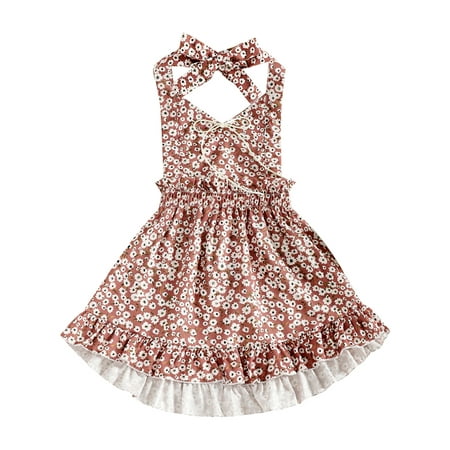 

HESHENG Toddler Baby Girls Floral Summer Dress Sleeveless Backless Halter V-Neck Princess Sundress