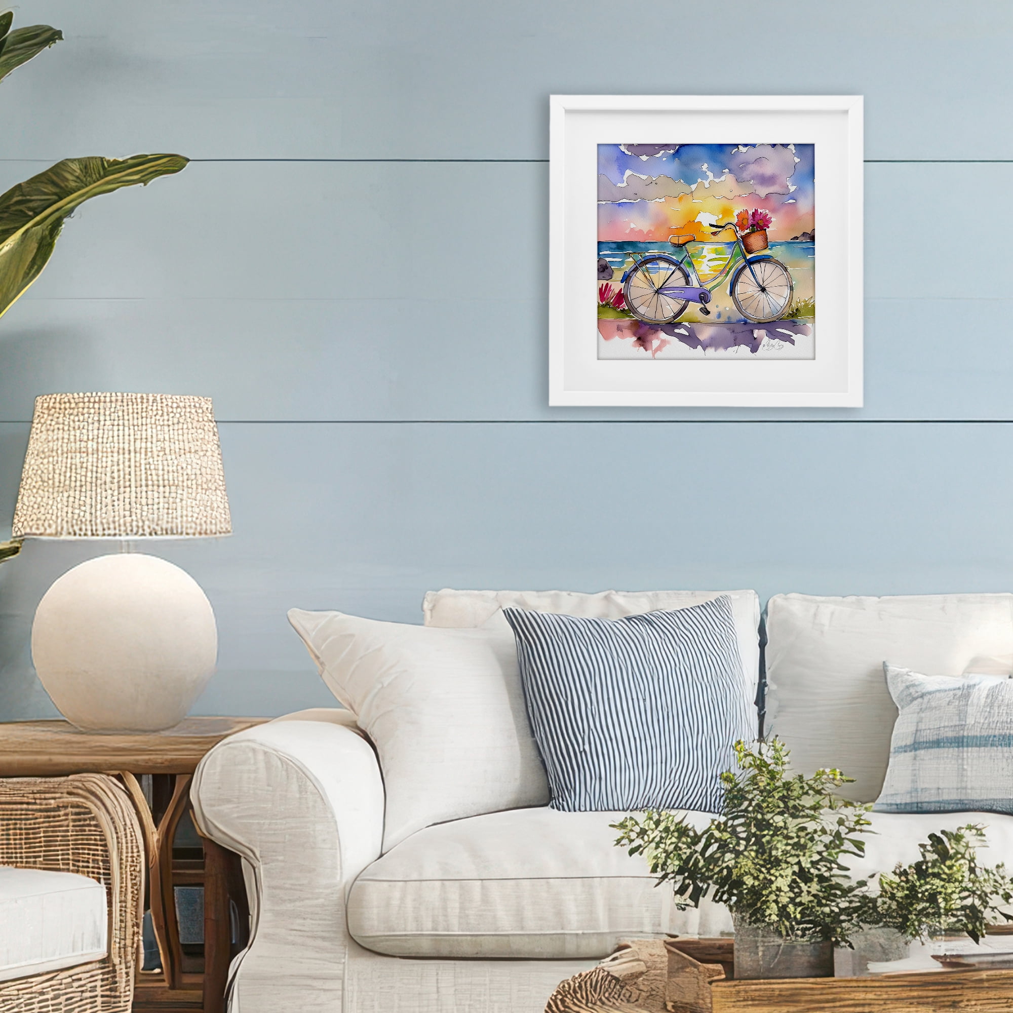 Stupell Industries Bicycle By The Seaside White Framed Print Under Glass, design by Shelly Craig