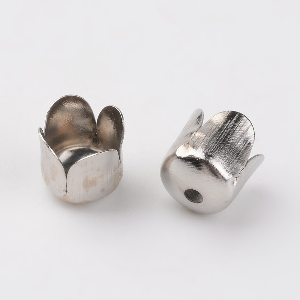 2000 pc Iron Bead Caps Flower 4-Petal Platinum 6.5mm in diameter 7mm thick hole: 1mm