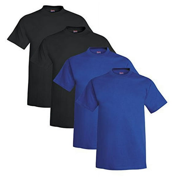 Hanes Beefy-T Men`s Short-Sleeve T-Shirt - Best-Seller! (Pack of 4) (2 Black / 2 Deep Royal)